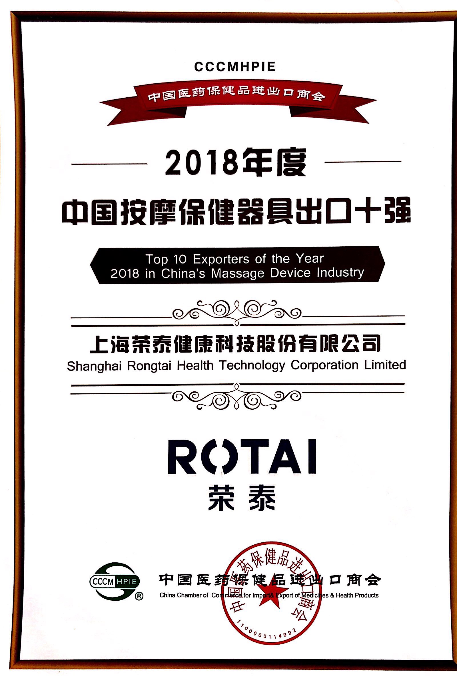 2018年度按摩保健器具出口十强